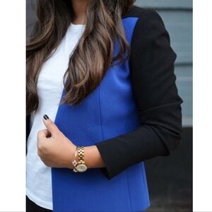 Judith & Charles Open Front Blazer Blue Black Colour Block Size 2 Professional